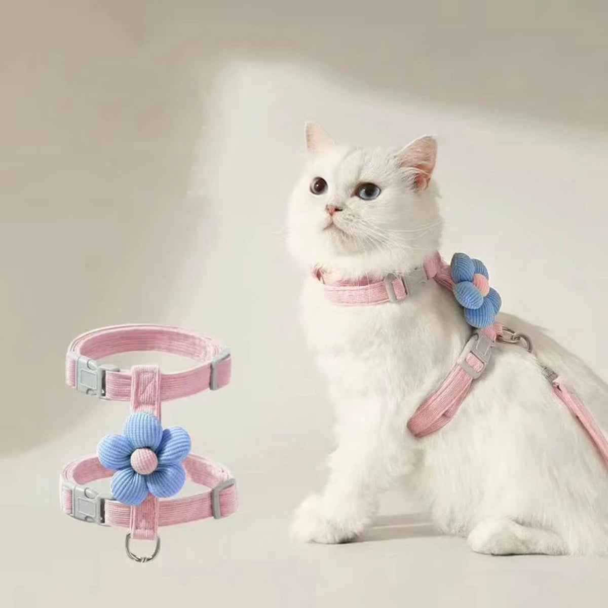 Harnais et Laisse Ajustables pour Chat avec Fleur Décorative