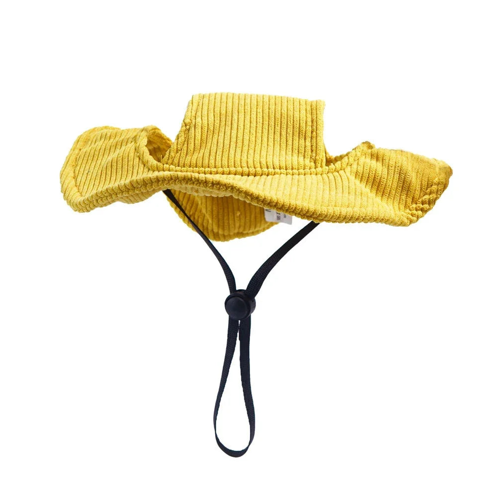Chapeau Soleil en Velours Côtelé pour Chien avec Trous pour Oreilles