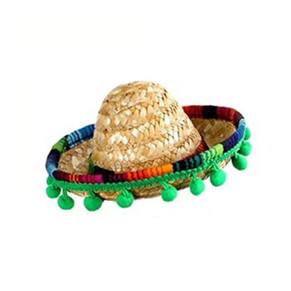 Sombrero Mexicain pour Chat – Chapeau de Paille Coloré à Pompons