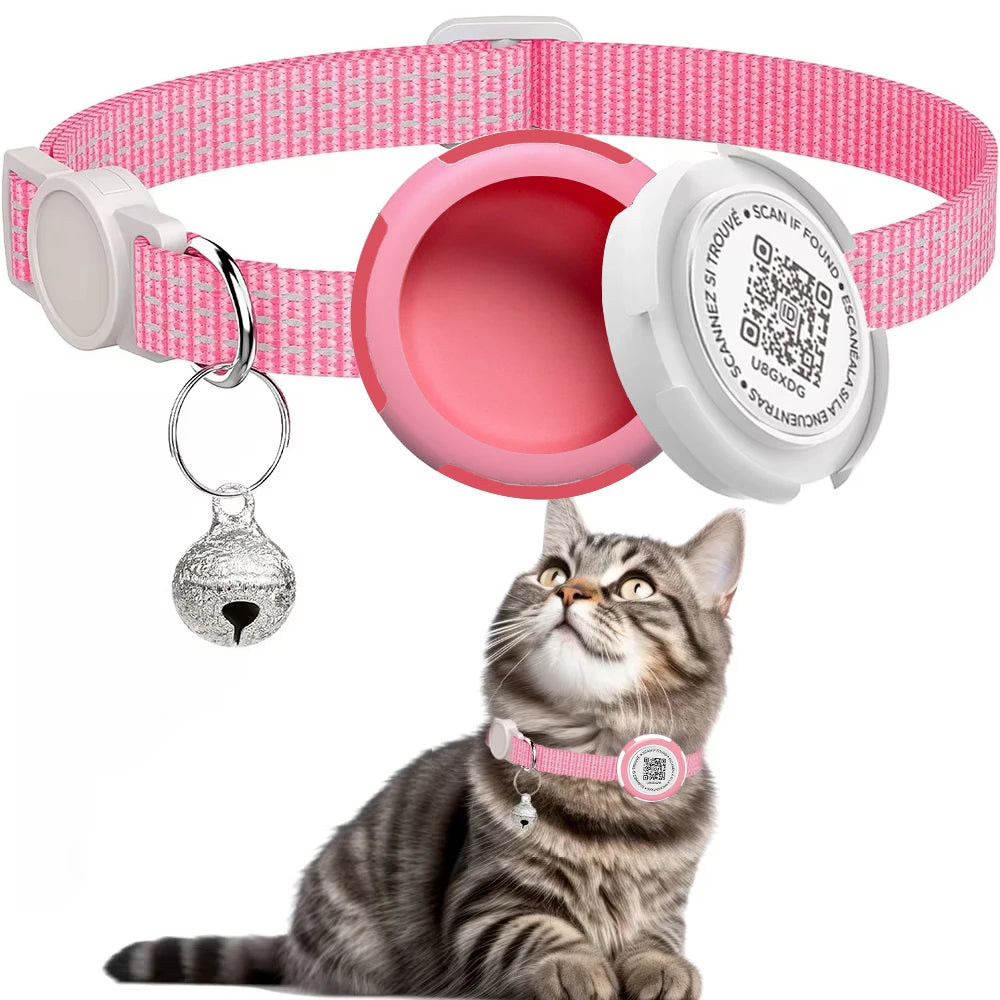 Collier Réfléchissant pour Chat avec Étui pour Airtag et Médaillon QR