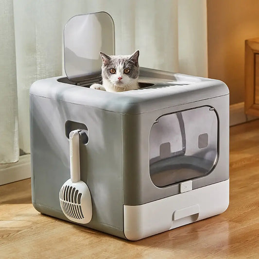 Bac à Litière Pliable avec Double Entrée et Tiroir