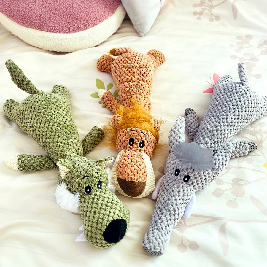 Peluche Sonore Résistante pour Chiens – Lion, Loup ou Éléphant