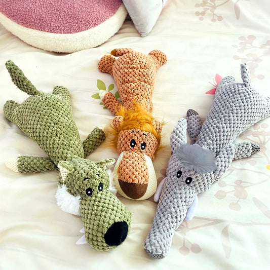 Peluche Sonore Résistante pour Chiens – Lion, Loup ou Éléphant