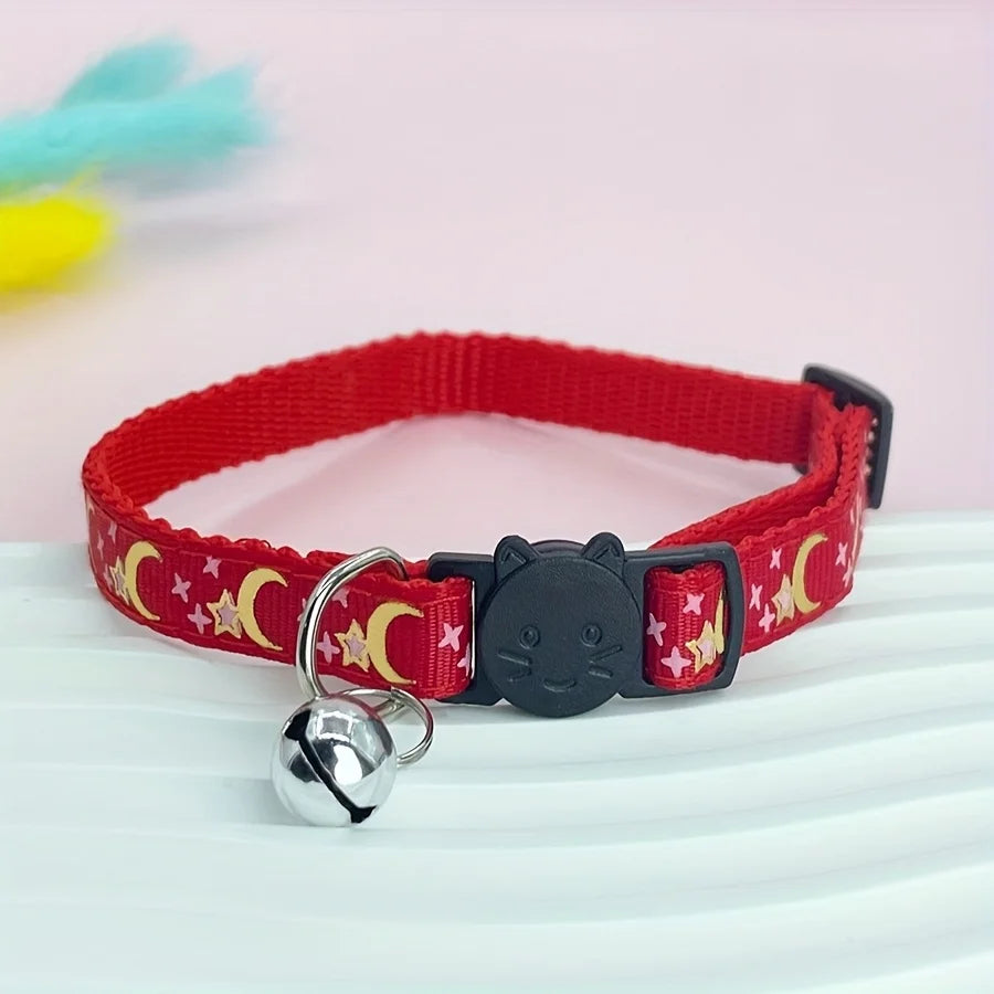 Collier Anti-étranglement Lune et Étoiles avec Clochette