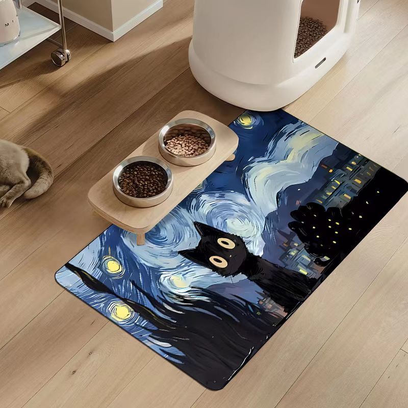 Tapis de Repas pour Animaux Inspiration Nuit Étoilée Van Gogh
