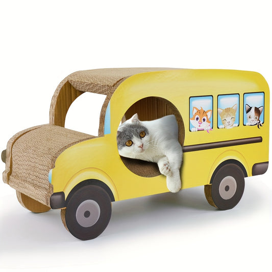 Bus Scolaire en Carton avec Griffoir pour Chat