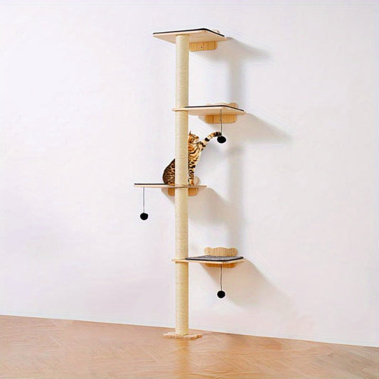 Arbre à Chat Mural Multi-Niveaux avec Plateformes et Poteaux à Griffer