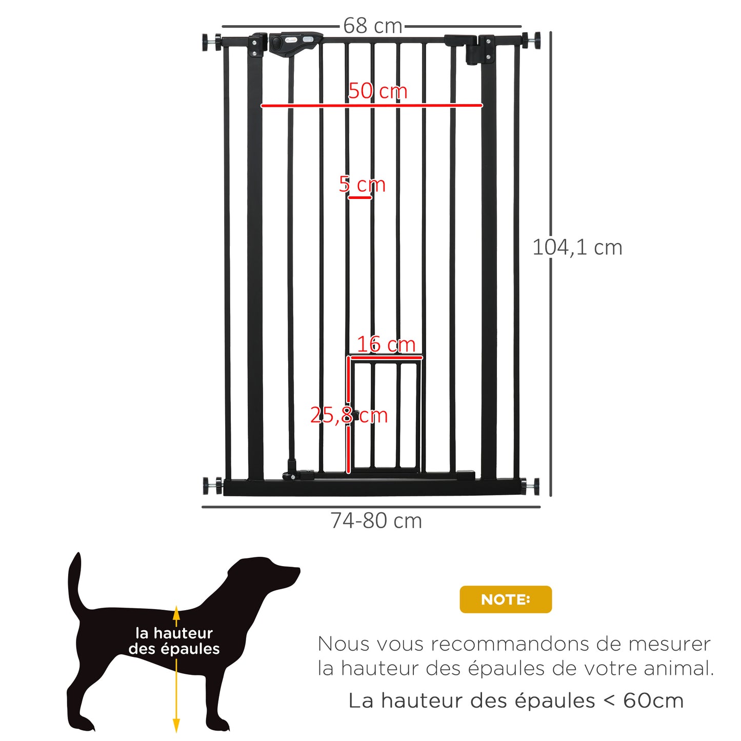 Barrière Sécurité Animaux en Acier Noir – 104x4 à 80 cm