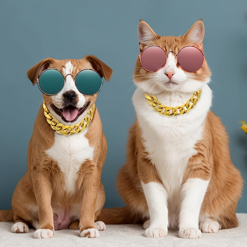 Pack 4 Paires de Lunettes Rétro Rondes en Métal pour Chats et Petits Chiens