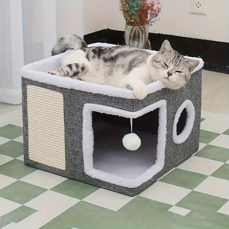 Maison Cube Multifonction pour Chats avec Aire de Jeu