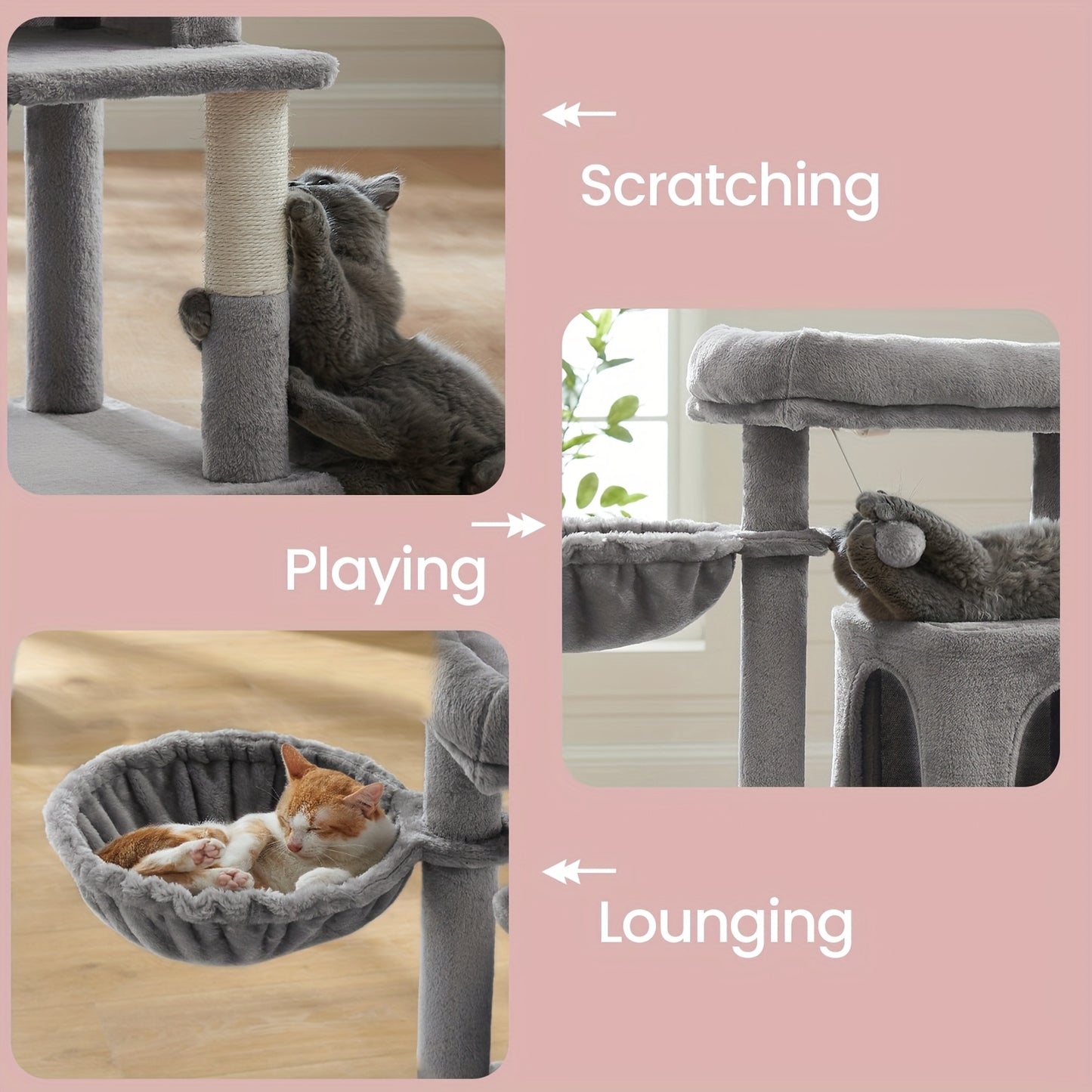 Arbre à Chat Compact Multi-Niveaux avec Perchoir et Hamac