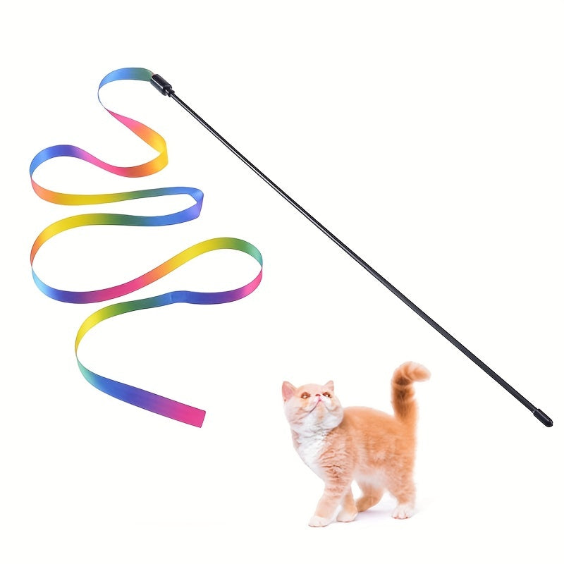 Baguette Arc-en-Ciel avec Ruban pour Chat – Jouet Interactif Sans Piles
