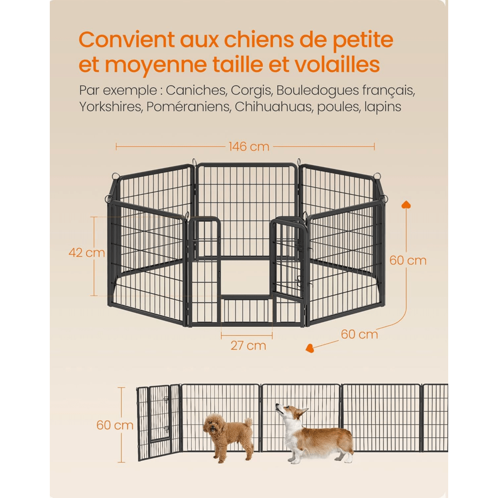 Parc Modulable Sécurisé pour Chiens – 8 Panneaux