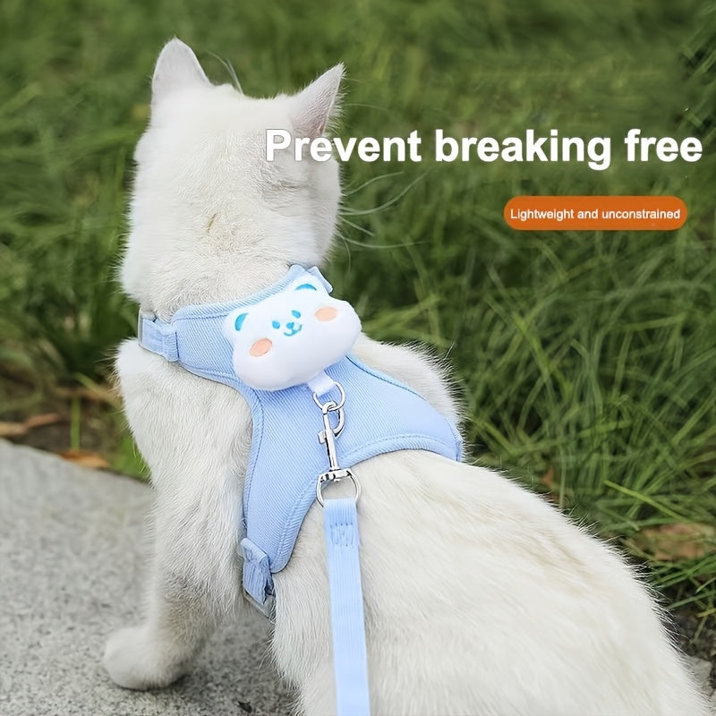 Harnais Réglable pour Chat avec Laisse et Motif Peluche
