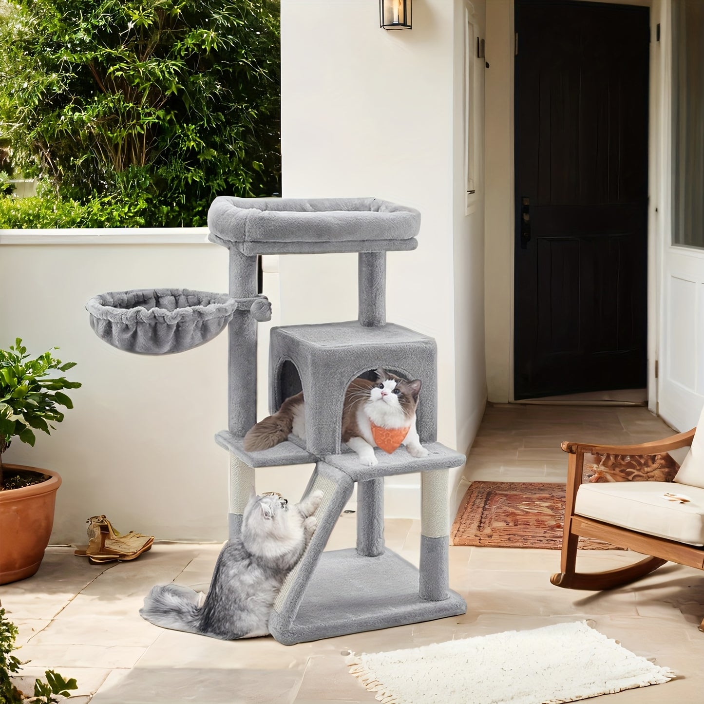 Arbre à Chat Compact Multi-Niveaux avec Perchoir et Hamac