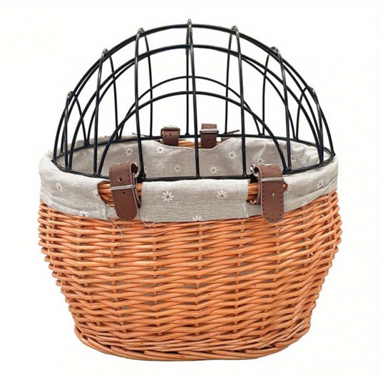Panier vélo vintage en osier avec grille pour Chien