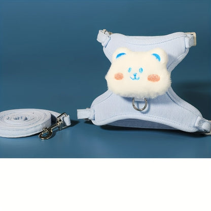 Harnais Réglable pour Chat avec Laisse et Motif Peluche