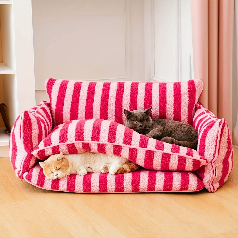 Canapé Double Coussin à Rayures pour Chien et Chat