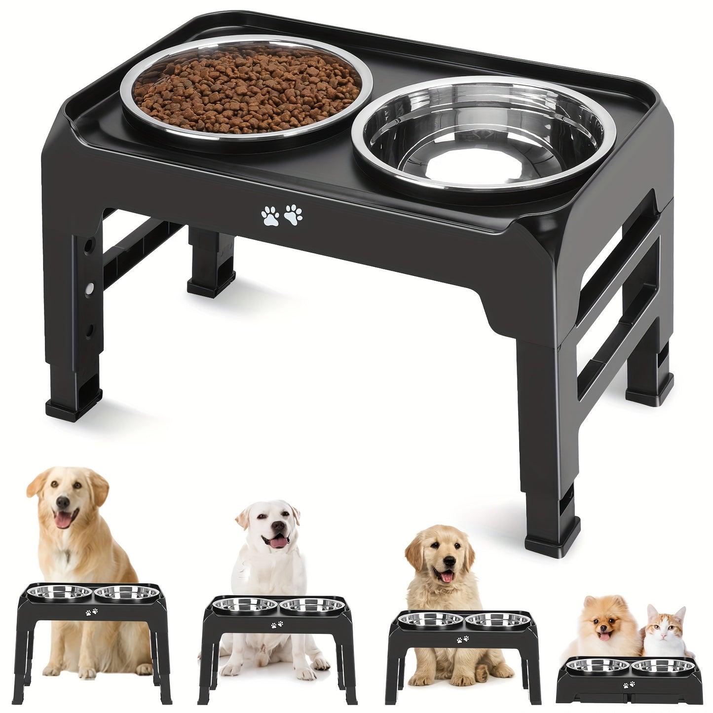 Gamelle surélevée ajustable avec double bol inox pour chien