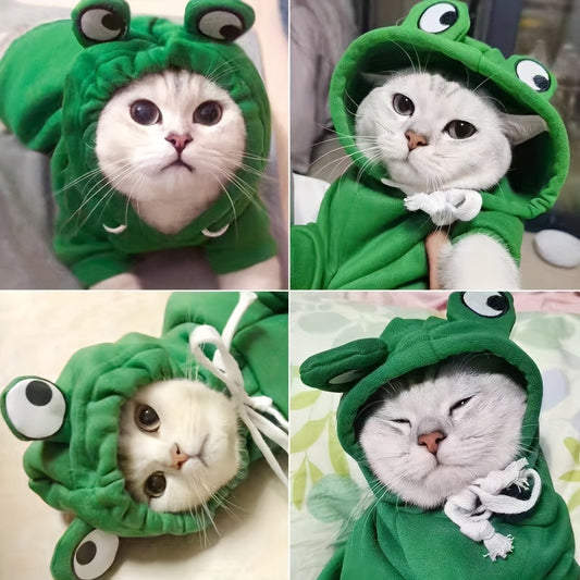 Sweat à Capuche Grenouille pour Chats et Chiens – Pull Vert Mignon en Maille Douce