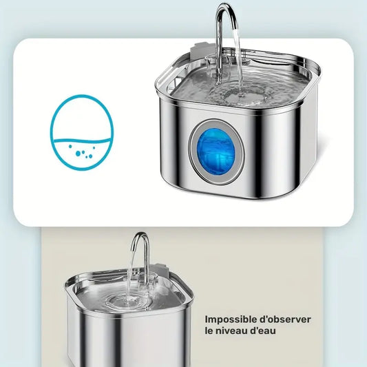 Fontaine à eau 3.2L inox avec filtre carbone & fenêtre de niveau pour Chat et Chien