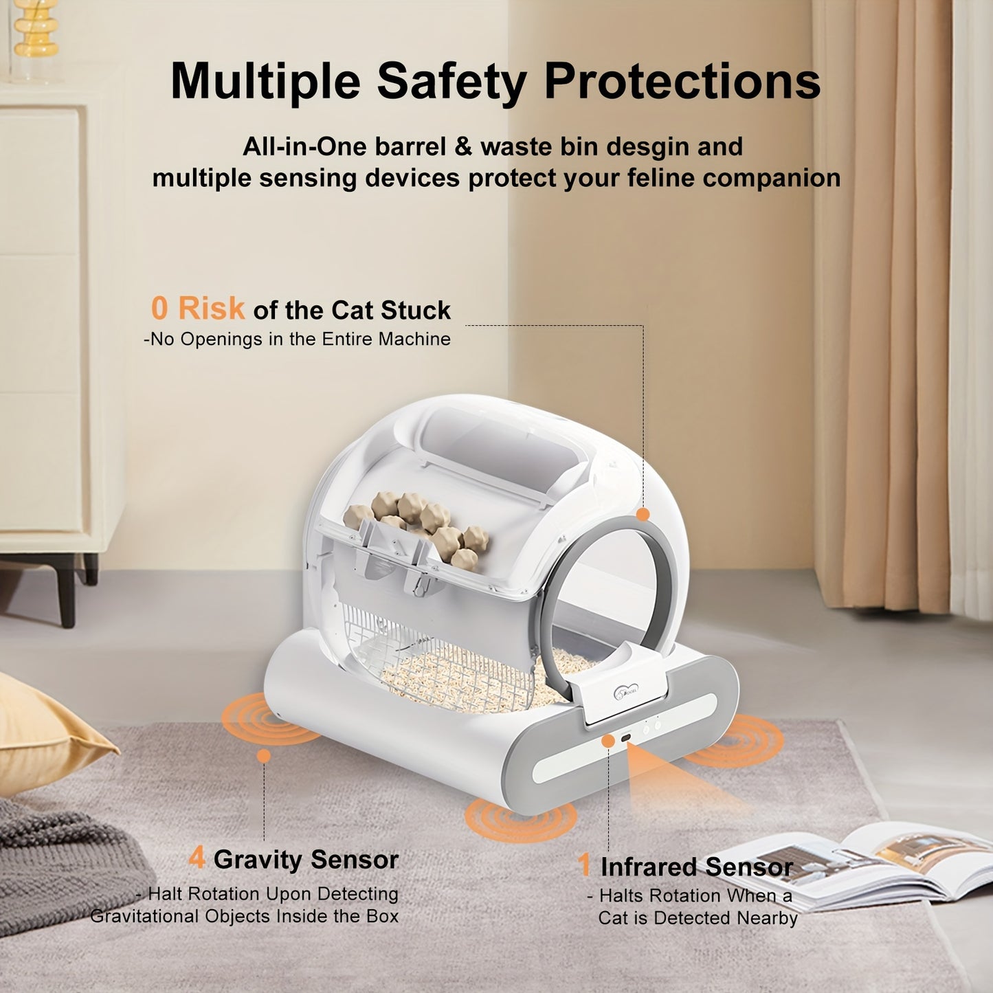 Litière Automatique Connectée pour Chats – 65L avec Tapis et Sacs