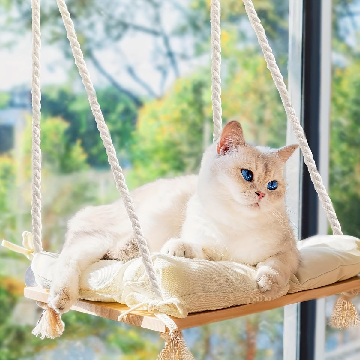 Lit de Fenêtre Suspendu en Bois pour Chats