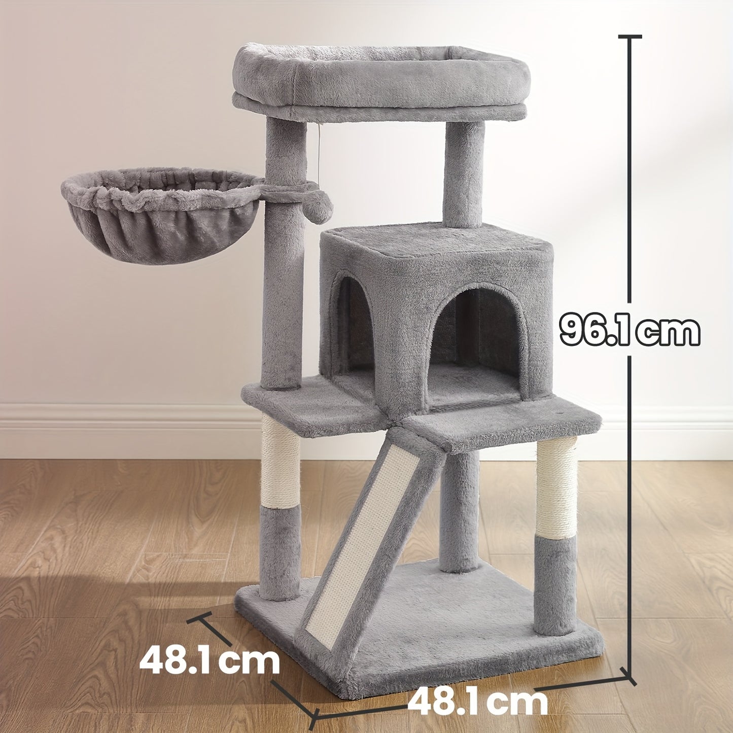 Arbre à Chat Compact Multi-Niveaux avec Perchoir et Hamac