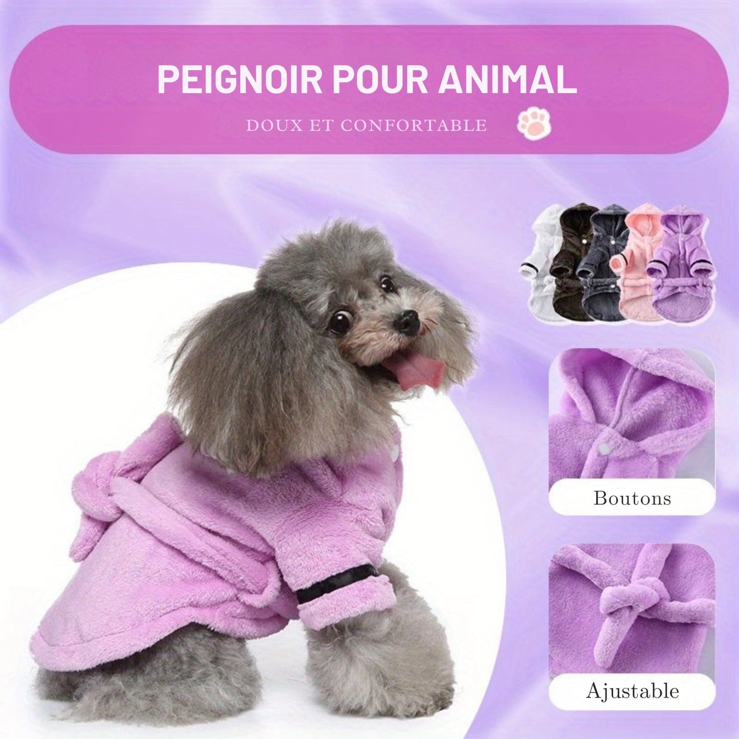Pack 3 pièces Peignoir Douillet pour Chiens et Chats