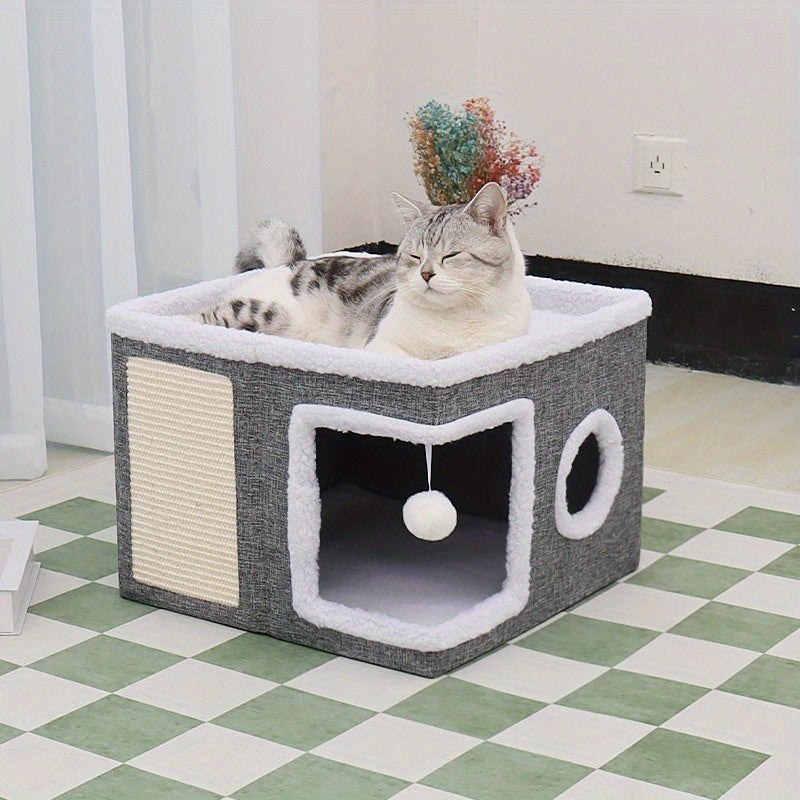 Maison Cube Multifonction pour Chats avec Aire de Jeu