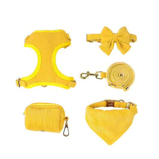 Ensemble Harnais et Accessoires en Velours Côtelé pour Chiens et Chats – 5 Pièces