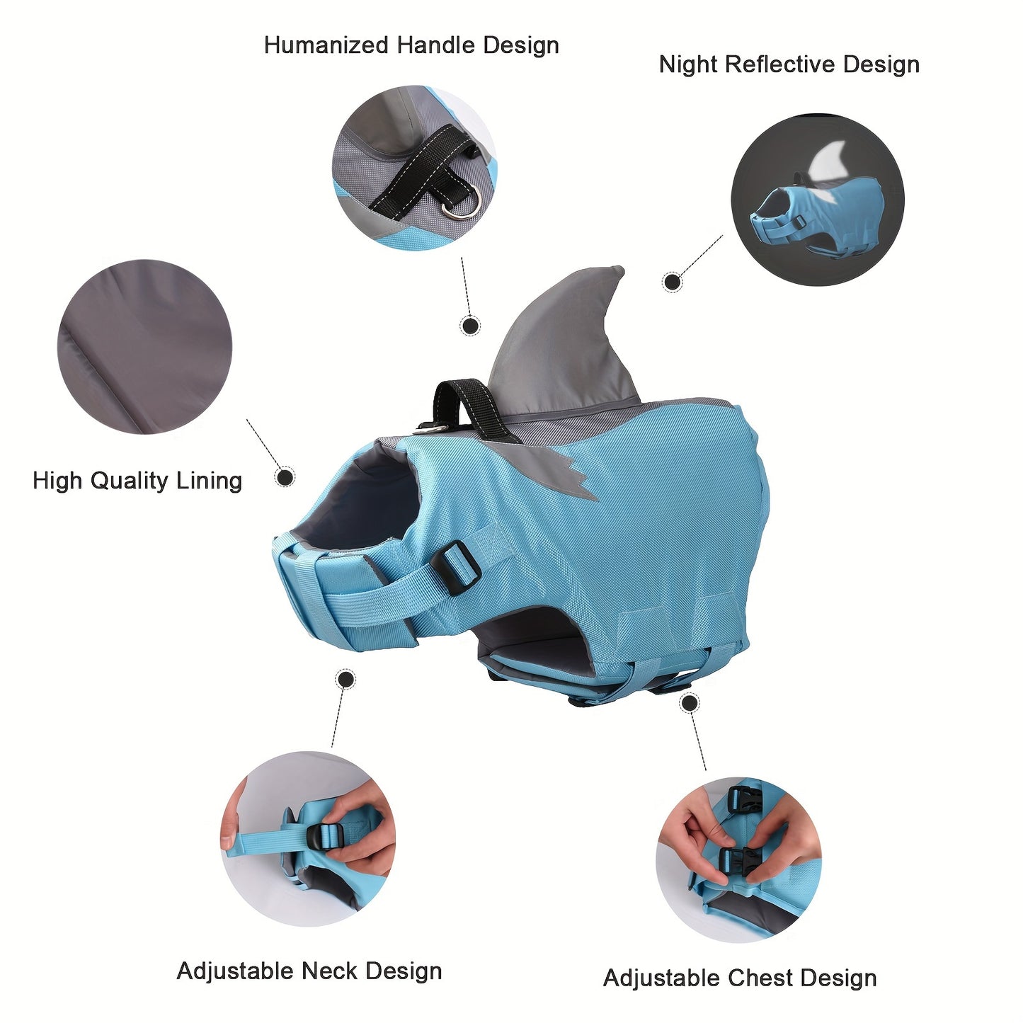 Gilet de Sauvetage Requin Réfléchissant pour Chiens