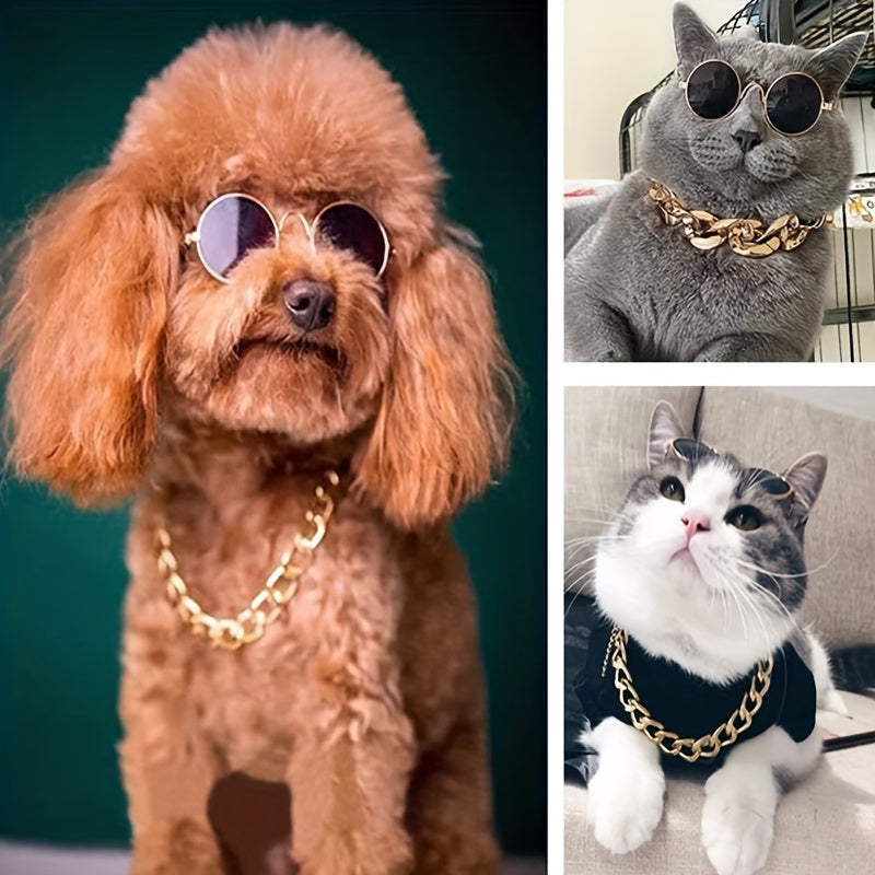 Pack 4 Paires de Lunettes Rétro Rondes en Métal pour Chats et Petits Chiens