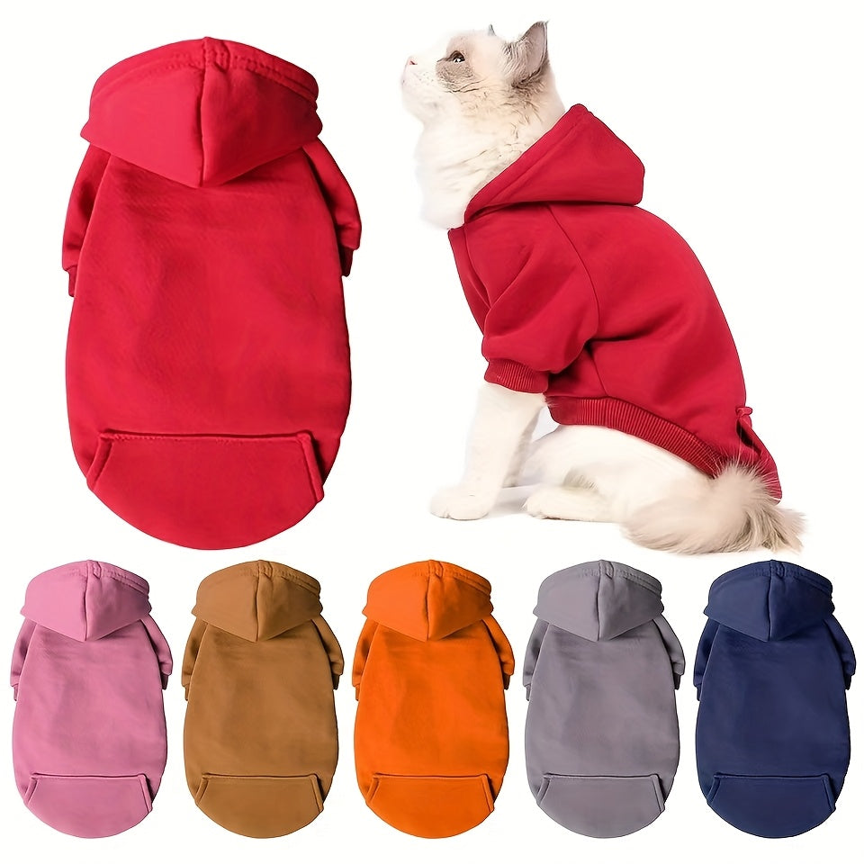 Sweat à Capuche Uni pour Chiens et Chats – Pull Hiver Doublé Polaire
