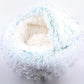 Panier couvert en peluche pour chien, ronde ou ovale, avec bord surélevé