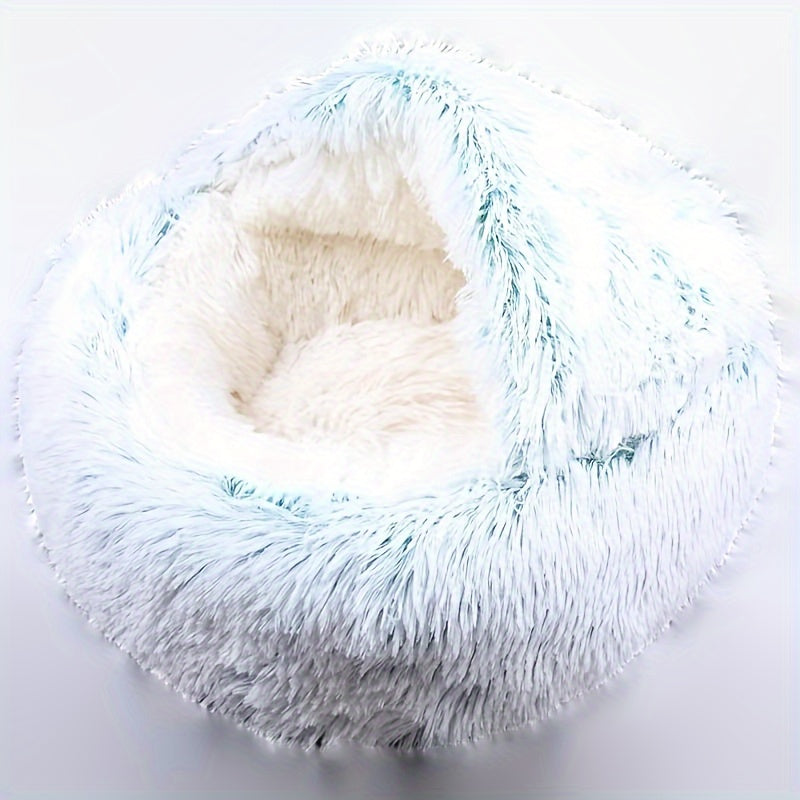 Panier couvert en peluche pour chien, ronde ou ovale, avec bord surélevé