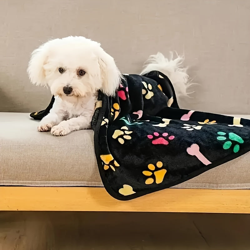 Couverture Polaire Noire à Motif Os & Pattes pour Animaux