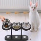 Station d’Alimentation Élevée Triple pour Chats – Bois & Inox