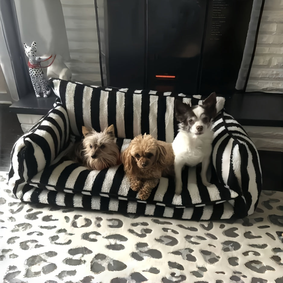 Canapé Double Coussin à Rayures pour Chien et Chat