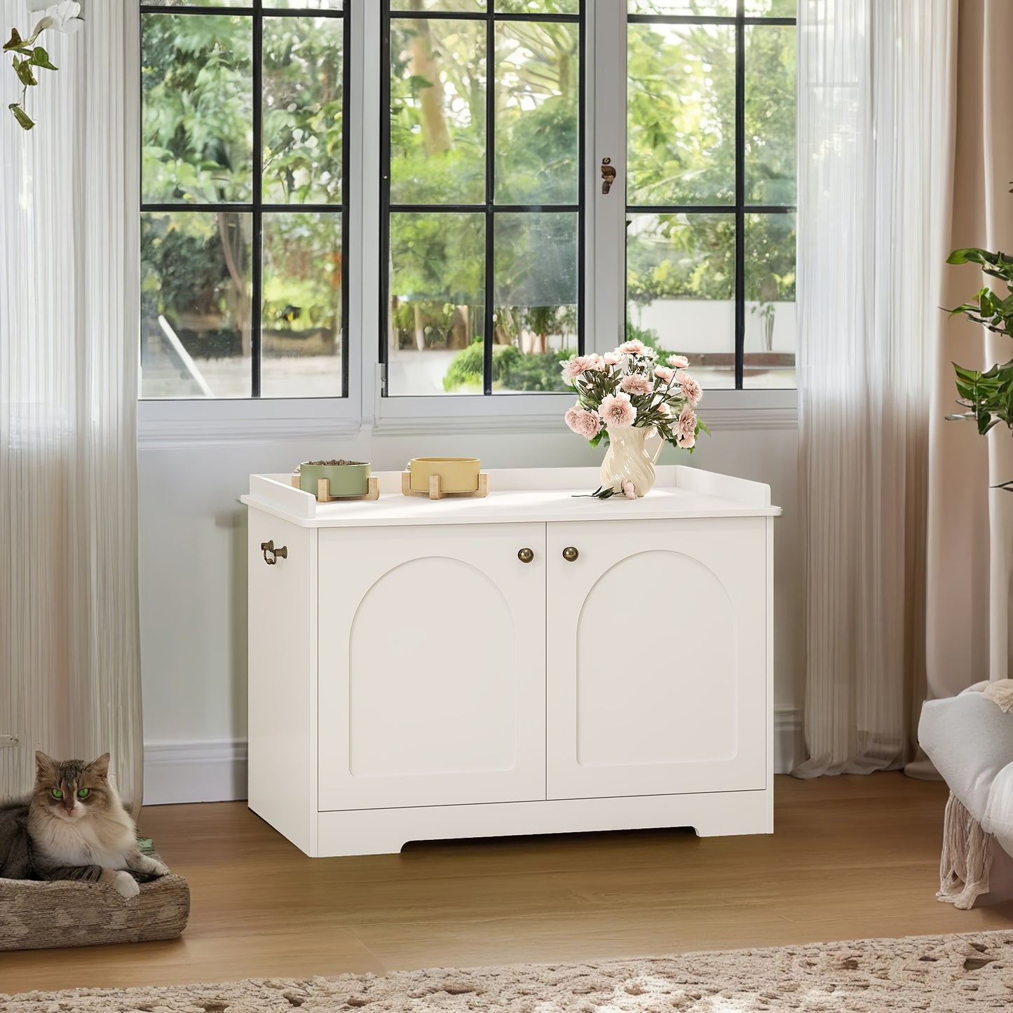 Meuble Cache-Litière avec Poignées – Blanc 80 cm