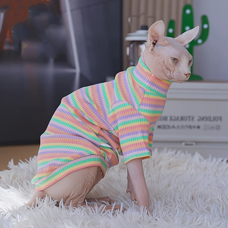 Pull Arc-En-Ciel en Maille pour Chats – Tricot Extensible 100 % Rayon