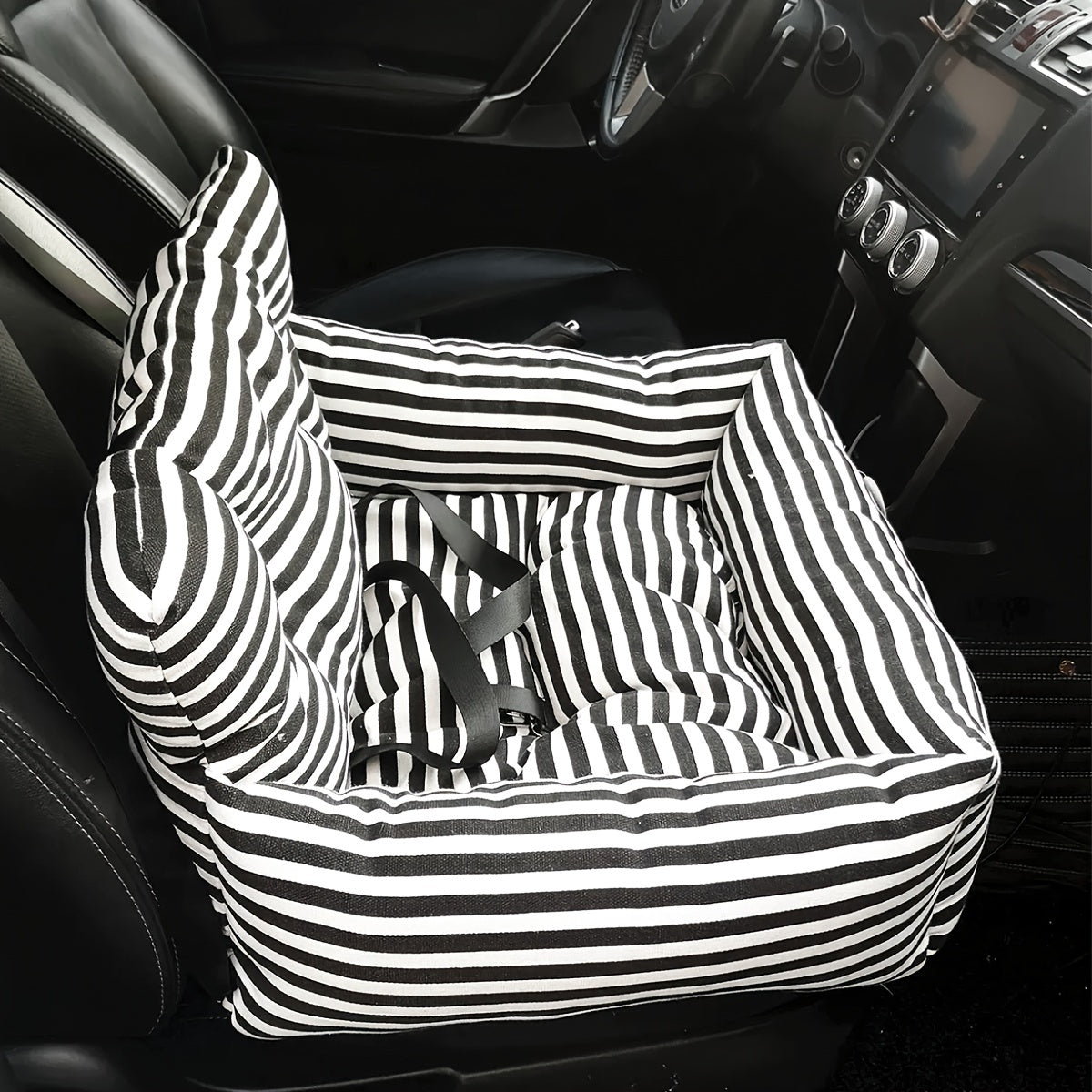 Siège auto lavable en toile rayée pour chien ou chat
