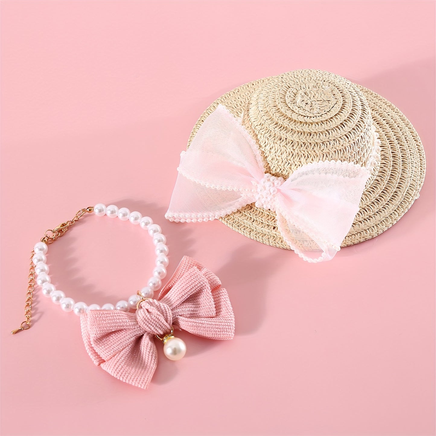 Set Collier et Chapeau Élégance Perle pour Chiens et Chats