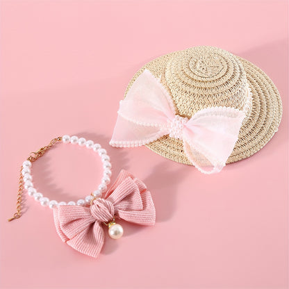 Set Collier et Chapeau Élégance Perle pour Chiens et Chats