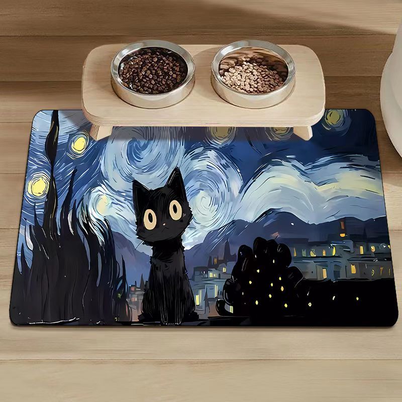 Tapis de Repas pour Animaux Inspiration Nuit Étoilée Van Gogh
