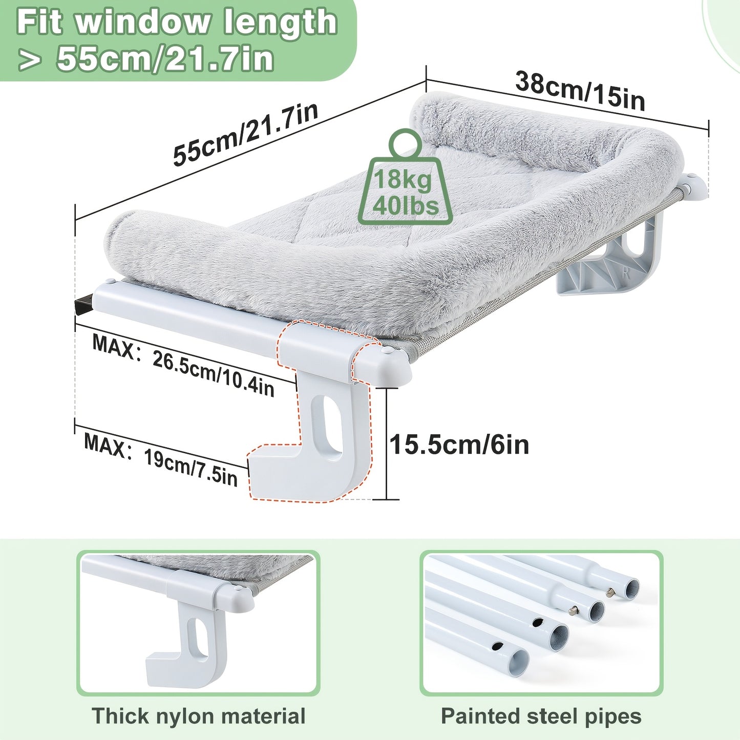 Hamac de Fenêtre ou Radiateur avec Coussin Large pour Chats