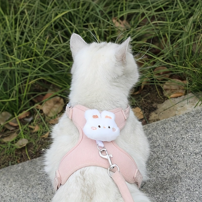 Harnais Réglable pour Chat avec Laisse et Motif Peluche