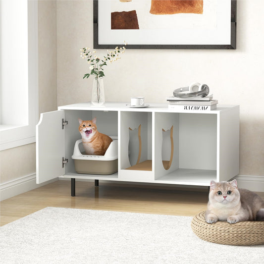 Meuble pour Chat avec Litière Cachée et Griffoir – Blanc 100 cm