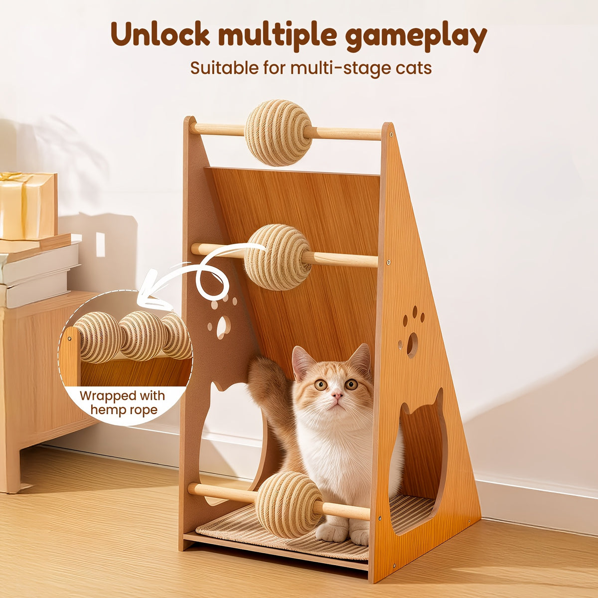 Arbre à chat avec lit et balle en sisal, visuel complémentaire
