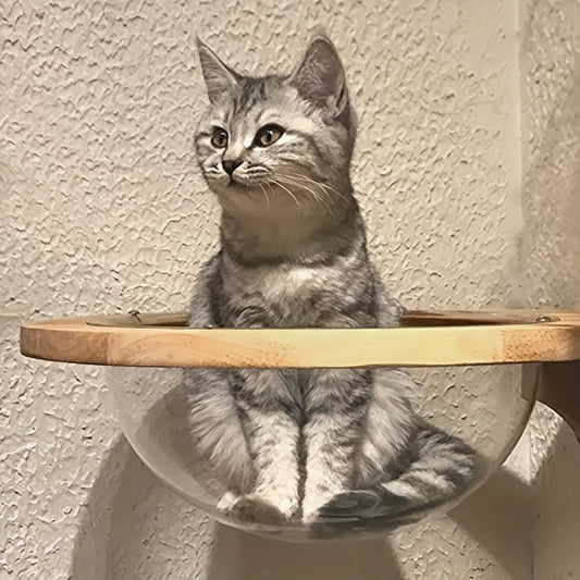 Hamac Mural en Bois avec Capsule Transparente pour Chat